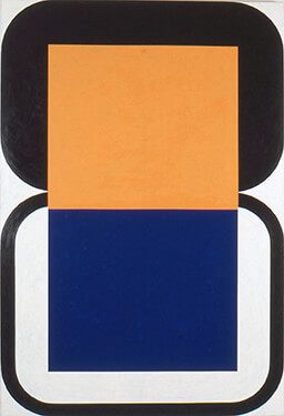 painting, Hanging Table with Orange and Blue, by Andrew Spence.